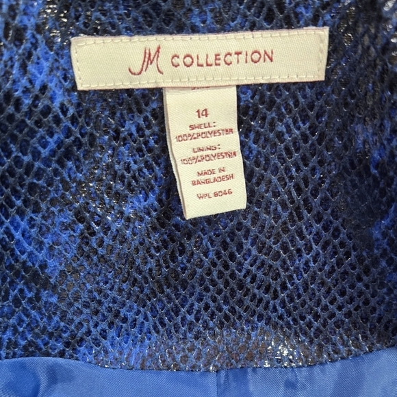 JM Collection Blue Faux Snakeskin Embossed Collarless Zip Jacket - Picture 7 of 8